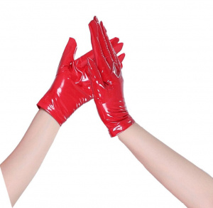 Перчатки P-804 из материала Wetlook короткие красные