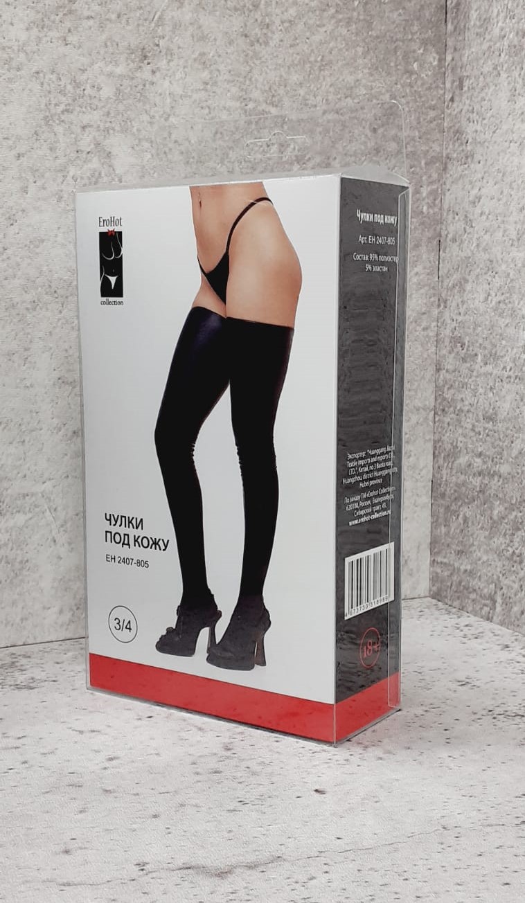 Чулки из материала Wetlook черные CH-805