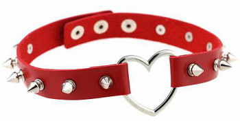 Чокер с сердечком и шипами, красный